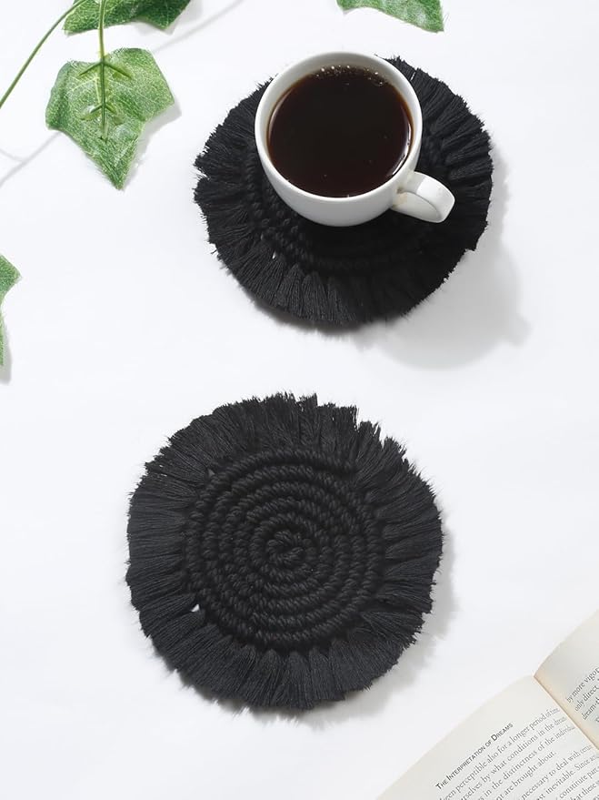 Macrame Coasters Set Of 4 Black - Leechoo